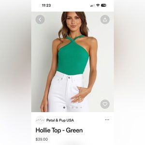 Knit green top, amazing quality runs a little small near crossover at the neck